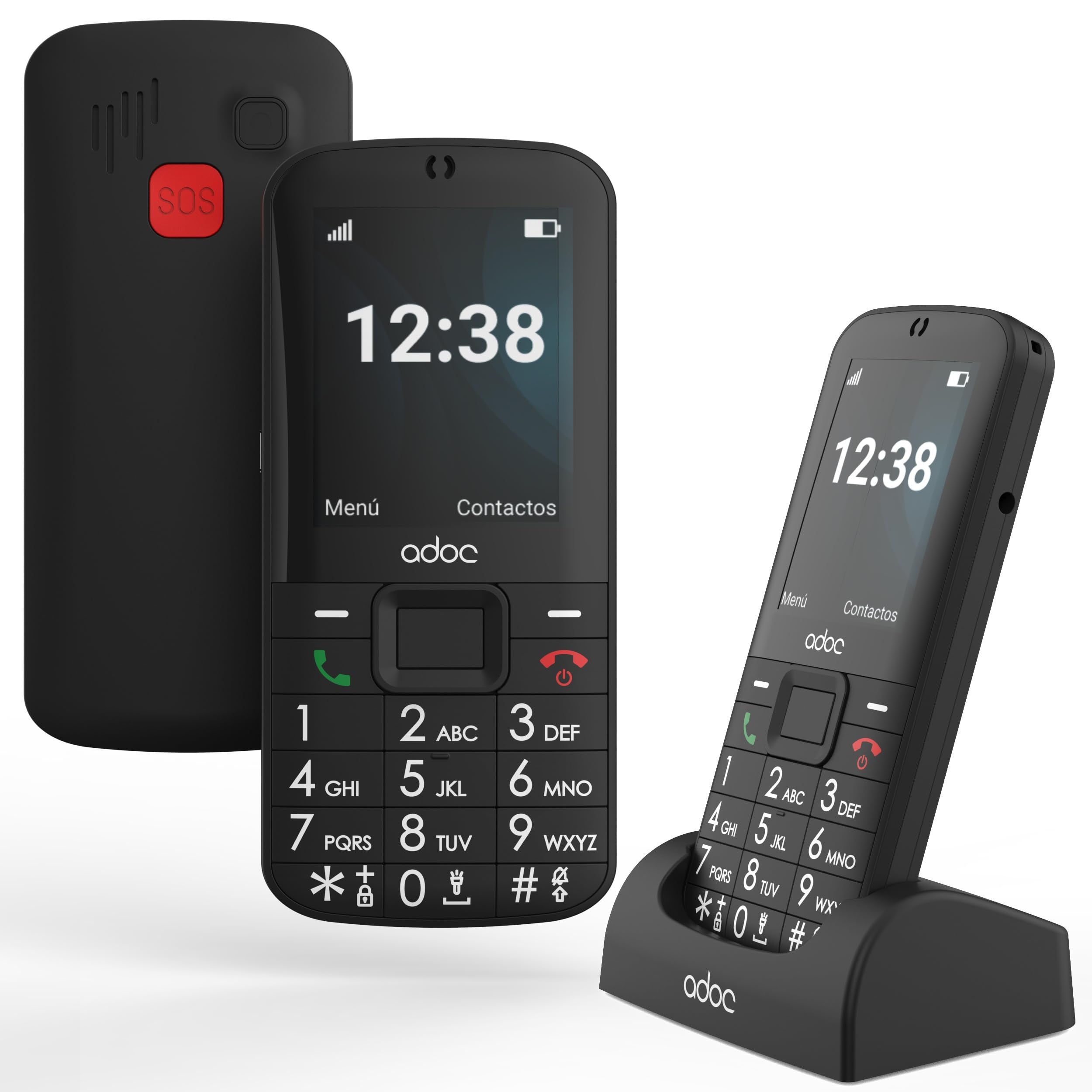 ADOC SP1 - Telefono cellulare per anziani, tasti e icone grandi, pulsante SOS, Android, 4G, Bluetooth, Wi-Fi, GPS, fotocamera, 1.400 mAh, microSD, torcia elettrica, jack 3.5", facile da usare, colore: