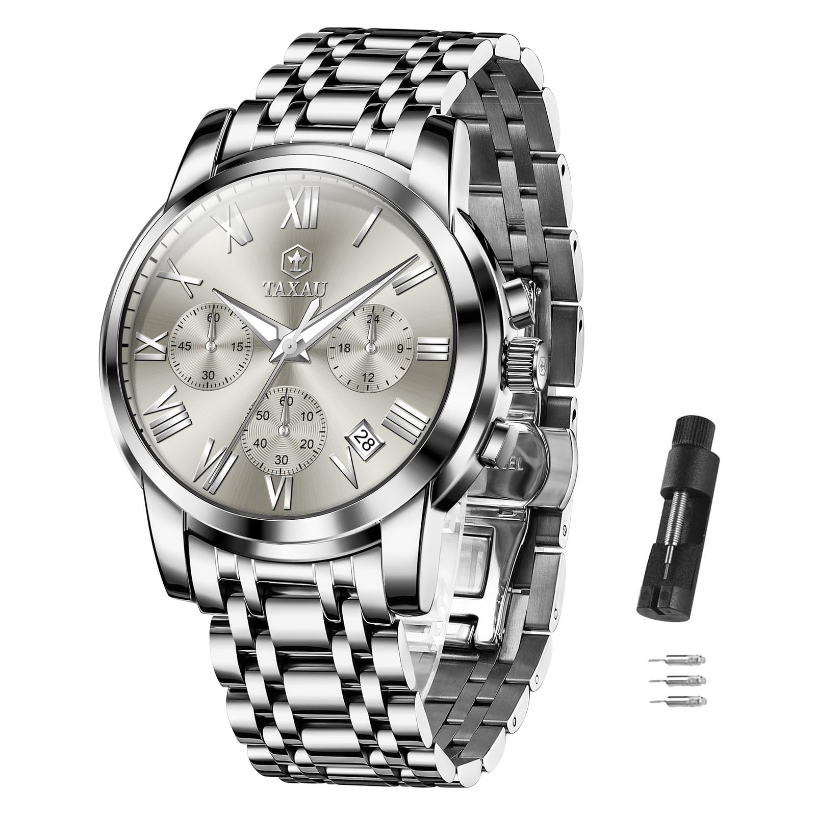 Taxau Herren Uhren Lederarmband Schwarz Ziffernblatt Analog