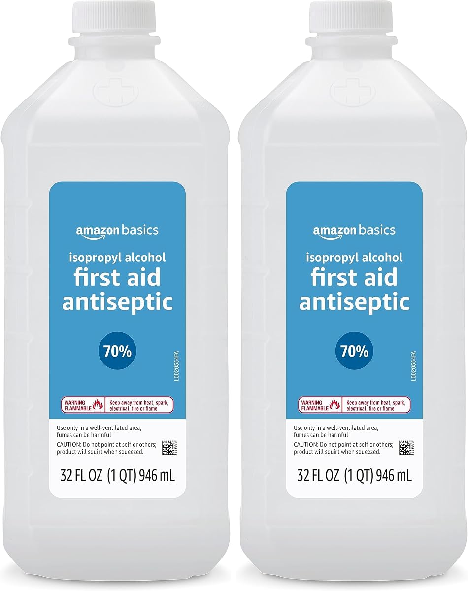 Amazon Basics Antiséptico de primeros auxilios con alcohol isopropílico al 70% para el tratamiento de cortes y rasguños menores, sin perfume, 32 onzas líquidas (paquete de 2) (anteriormente Solimo)
