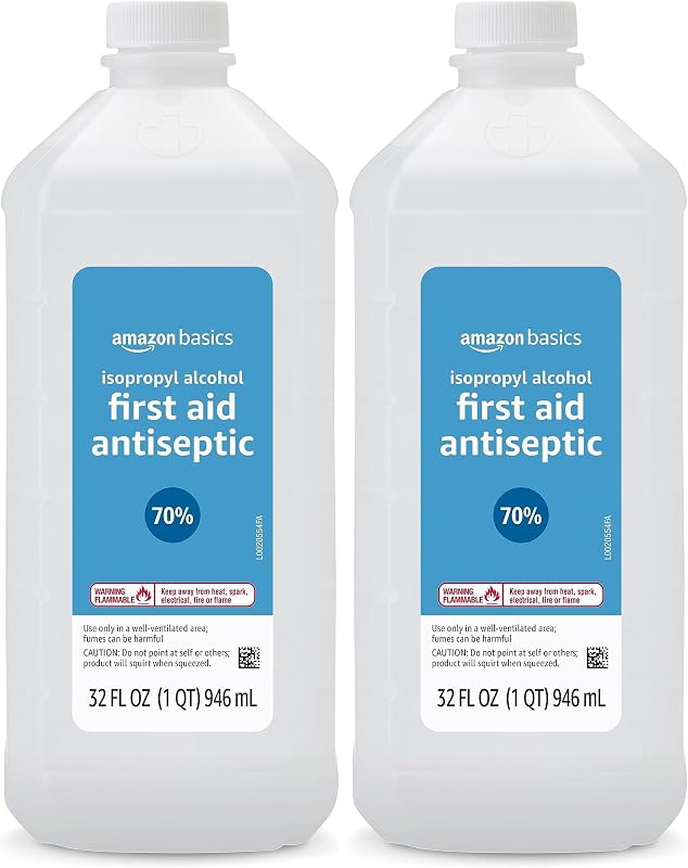 Amazon Basics Antiséptico de primeros auxilios con alcohol isopropílico al 70% para el tratamiento de cortes y rasguños menores, sin perfume, 32 onzas líquidas (paquete de 2) (anteriormente Solimo)