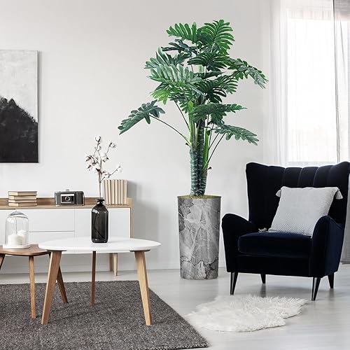 Miniatura 7 de Árbol artificial en maceta moderna, árbol de seda falso Ficus Lyrata para decoración del hogar en interiores y exteriores, altura total 66 pulgadas