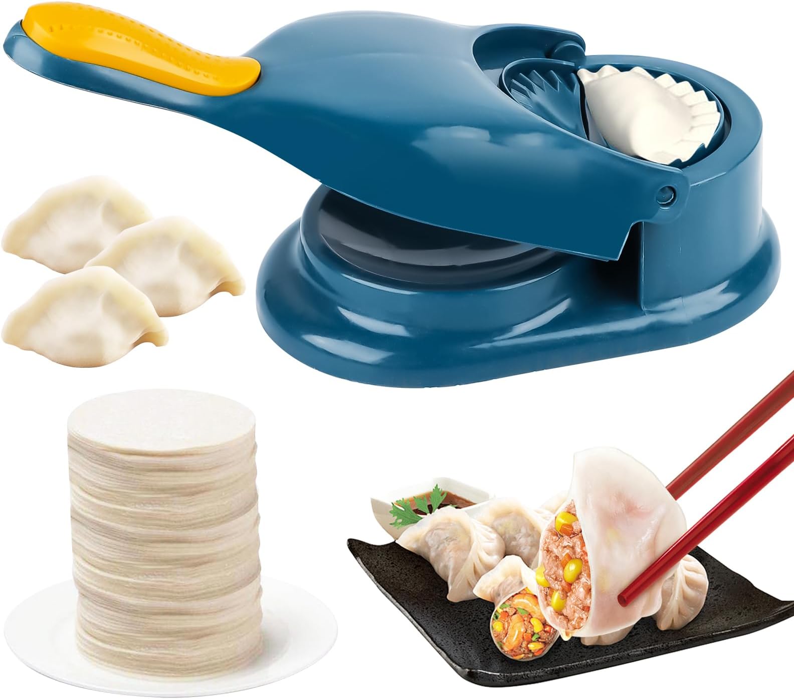 Dumpling Maker, Dumpling Maker, 2-in-1 Dumpling Shape Printing Dumpling Moulds, Ravioli Maker, Manual Dumpling Press, Skin Packaging, Dumpling Skin Maker, Dumpling Moulds, Blue
