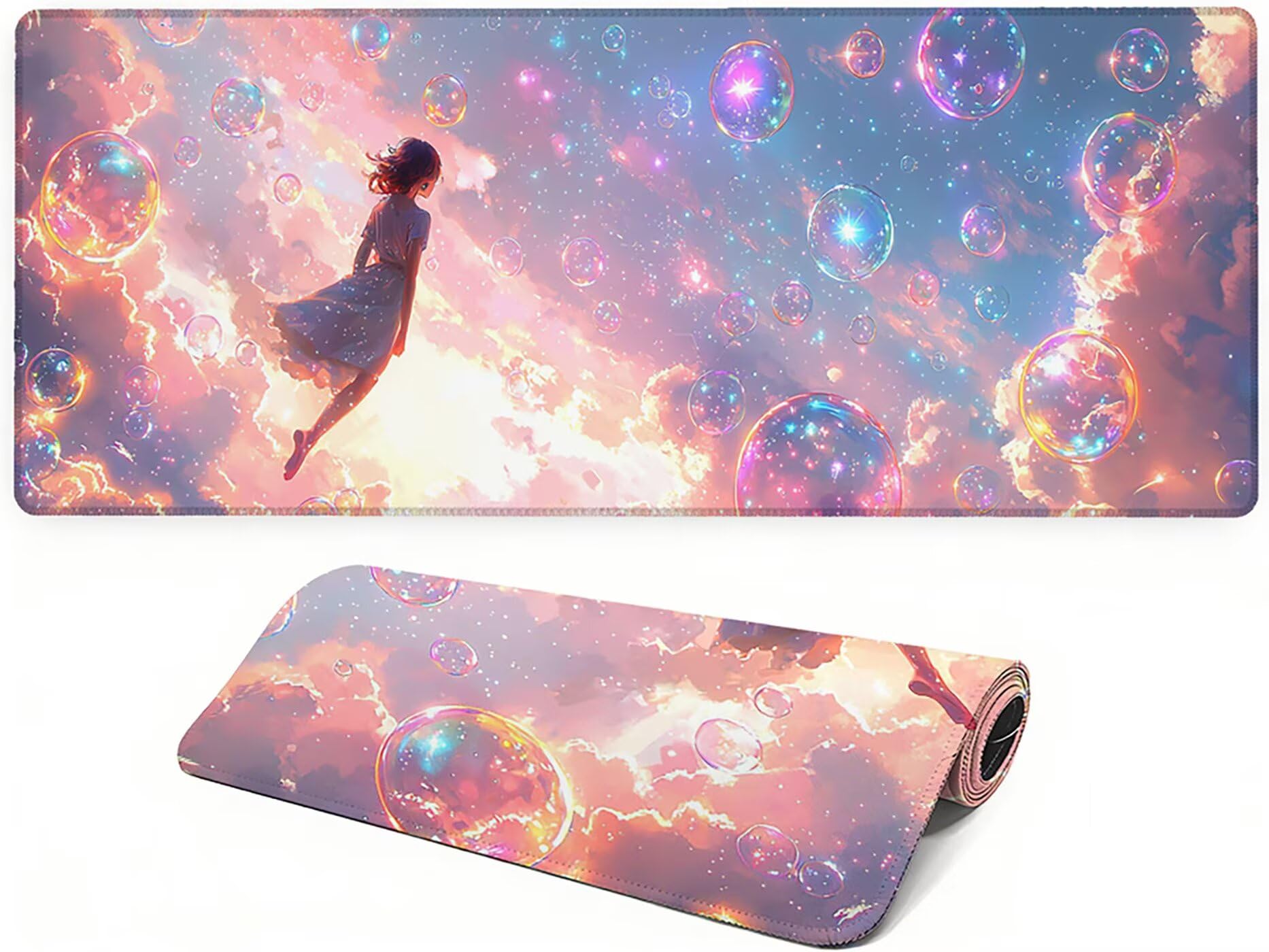 Lpfieonn Anime Großes Schreibtischunterlage, XXL Schreibtischunterlagen, Blau XXL Wasserdicht Gaming Mousepad mit Vernähter Rand und Rutschfeste Gummibasis, für Laptop/Hause/Büro 120x60cm PF-3793