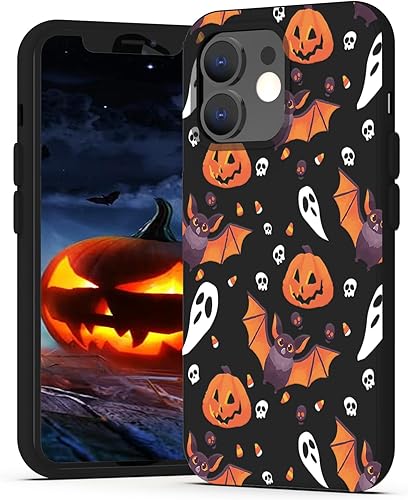 Vista 11 de Funda negra para iPhone 7/8/se 2022, diseño de murciélagos de calabaza, lindo diseño para niños, mujeres, niñas, funda negra a prueba de golpes