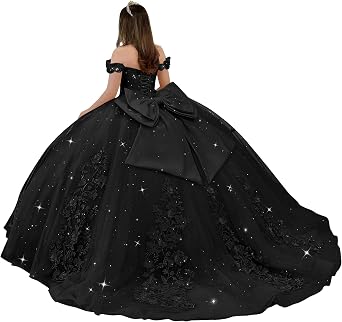 Lace Appliques Sparkly Tulle Quinceanera Dresses Ball Gown with Bow