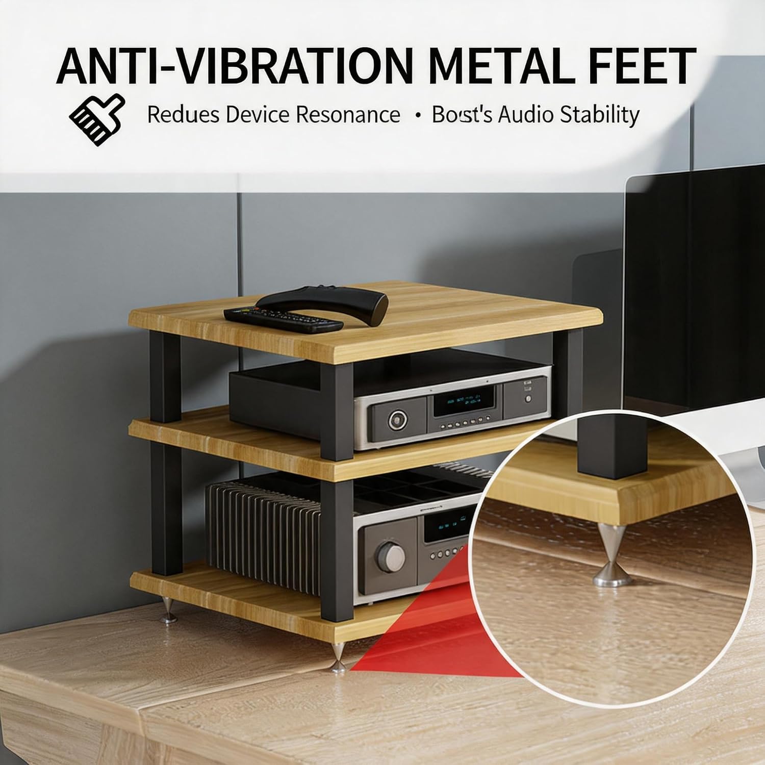 AV Media Stand with Audio Video Shelving, Steel Frame Anti-Vibration Feet Media Storage Cabinet, Floor-Standing Audio Rack Tower, for Home Theater Office(White,2 Layer)