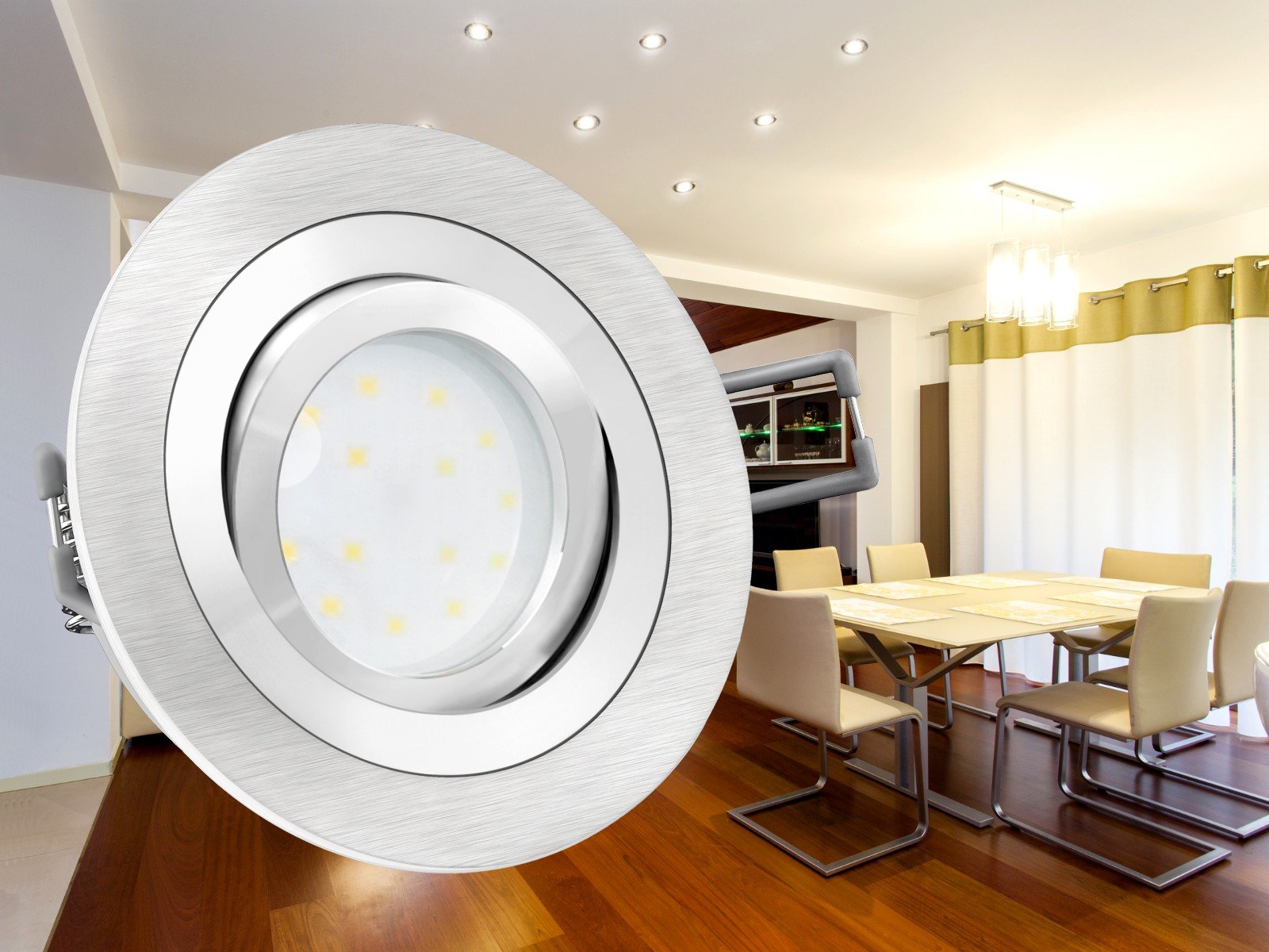 SSC-LUXon RF-2 6er Set LED Einbaustrahler dimmbar flach 30mm - 3 Lichtfarben einstellbar - schwenkbar Alu gebürstet 230V 6W