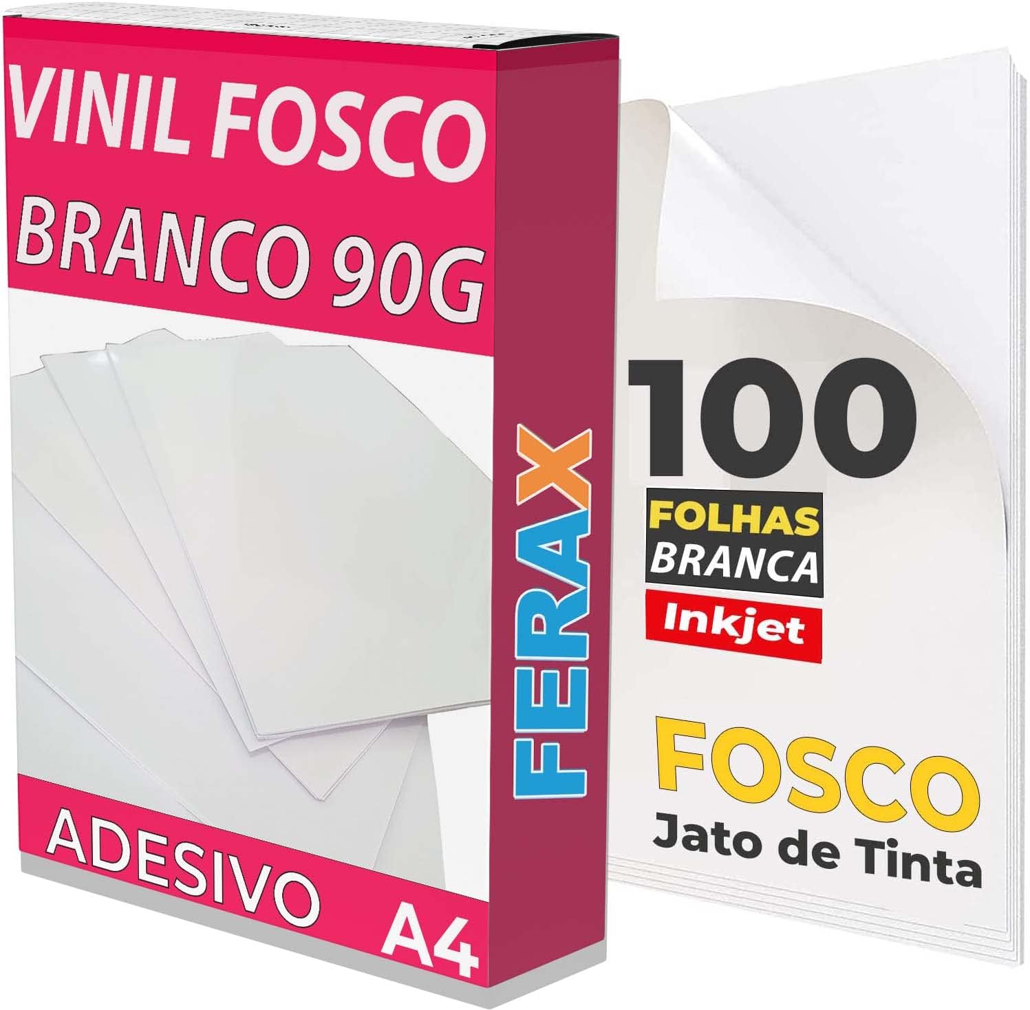 100 Adesivos Vinil Branco Fosco Jato De Tinta A4 Cor:Branco. 100 folhas ...