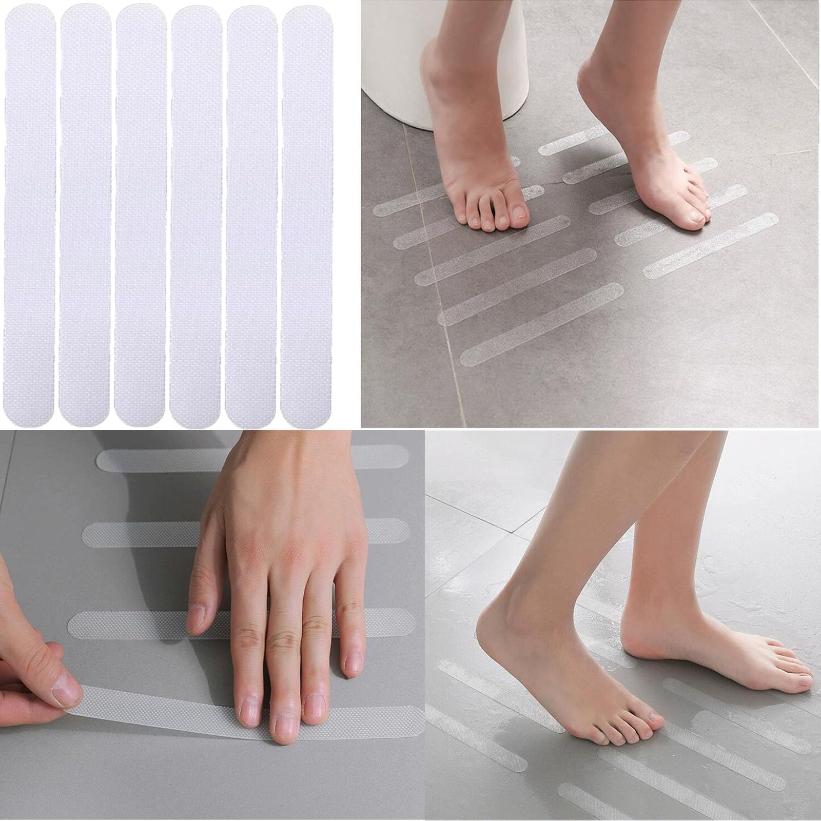 30 Bandes Antidérapantes Transparentes Pour Douche/Baignoire + Grattoir - Adhésif Sécurité
