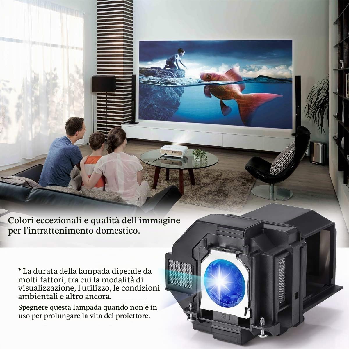 Lampada per Proiettore per Epson ELPLP96 EH-TW650 EH-TW5600 EH-TW5650 EB-U05 EB-W05 EB-W39 EB-S41 PowerLite Home Cinema 1060 2100 2150 EX7260 EX9210 EX9220 VS250 VS350 Videoproiettore