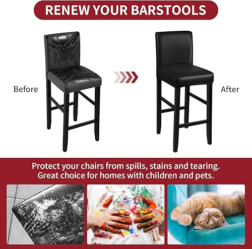 Miniatura 5 de Fundas para taburete de bar, elásticas, impermeables, de poliuretano, extraíbles, lavables, fundas para silla de bar con bandas elásticas (2, negro)