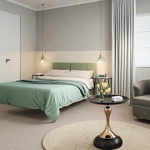 Miniatura 9 de Mesa auxiliar redonda moderna con base de pedestal dorada, parte superior de metal negro, mesa auxiliar decorativa para sala de estar (negro)