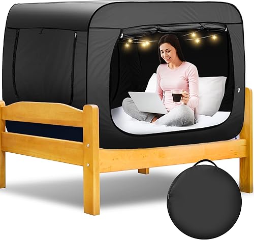 Tienda de campaña desplegable para cama de tamaño individual con ventana de malla,