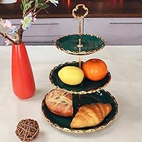 Vista 7 de YA JU Soporte de cerámica de 3 niveles para cupcakes, torre de soporte para tartas con bandeja escalonada para cupcakes, donas, frutas y más