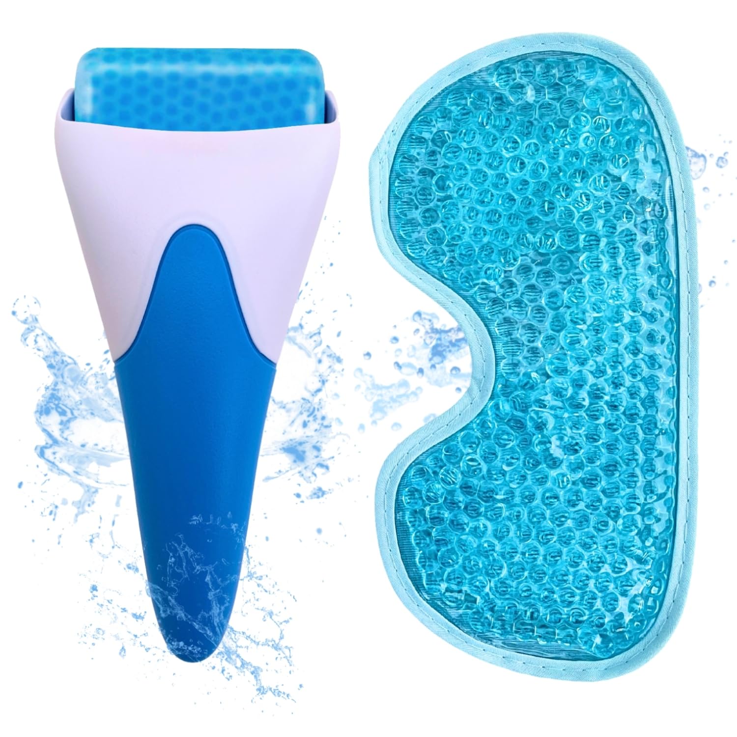 Antifaz gel frio y Ice Roller Facial. Kit antiojeras, mascara gel frio cara y rodillo facial hielo, masajeador facial, antifaz frio para ojos, alivio para el dolor de cabeza, migraña alivio.