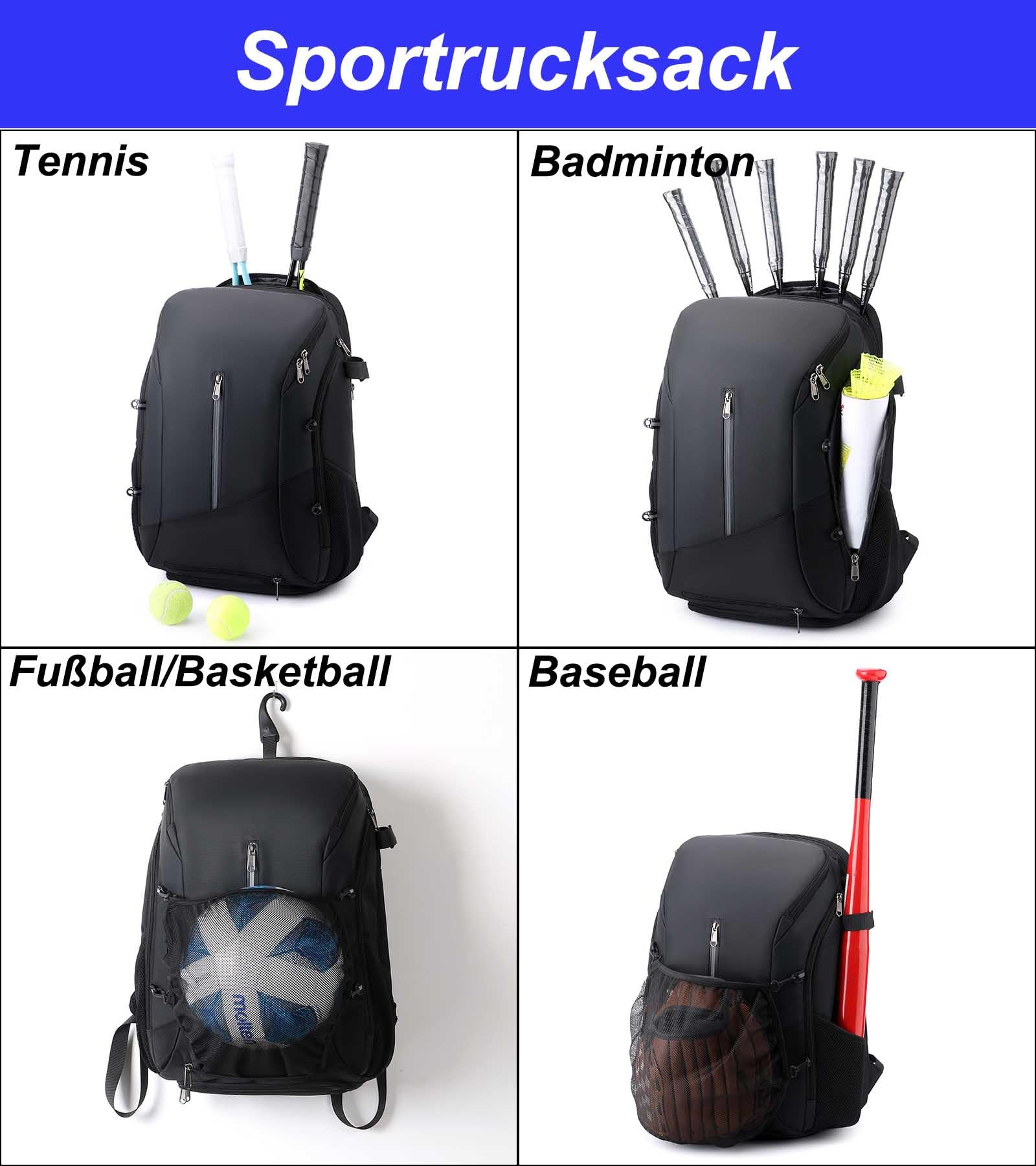 Plecak tenisowy na 2 rakiety, plecak sportowy z kieszenią na buty, wodoszczelny, do piłki nożnej, koszykówki, baseballu, badmintona, dla kobiet i mężczyzn, duży