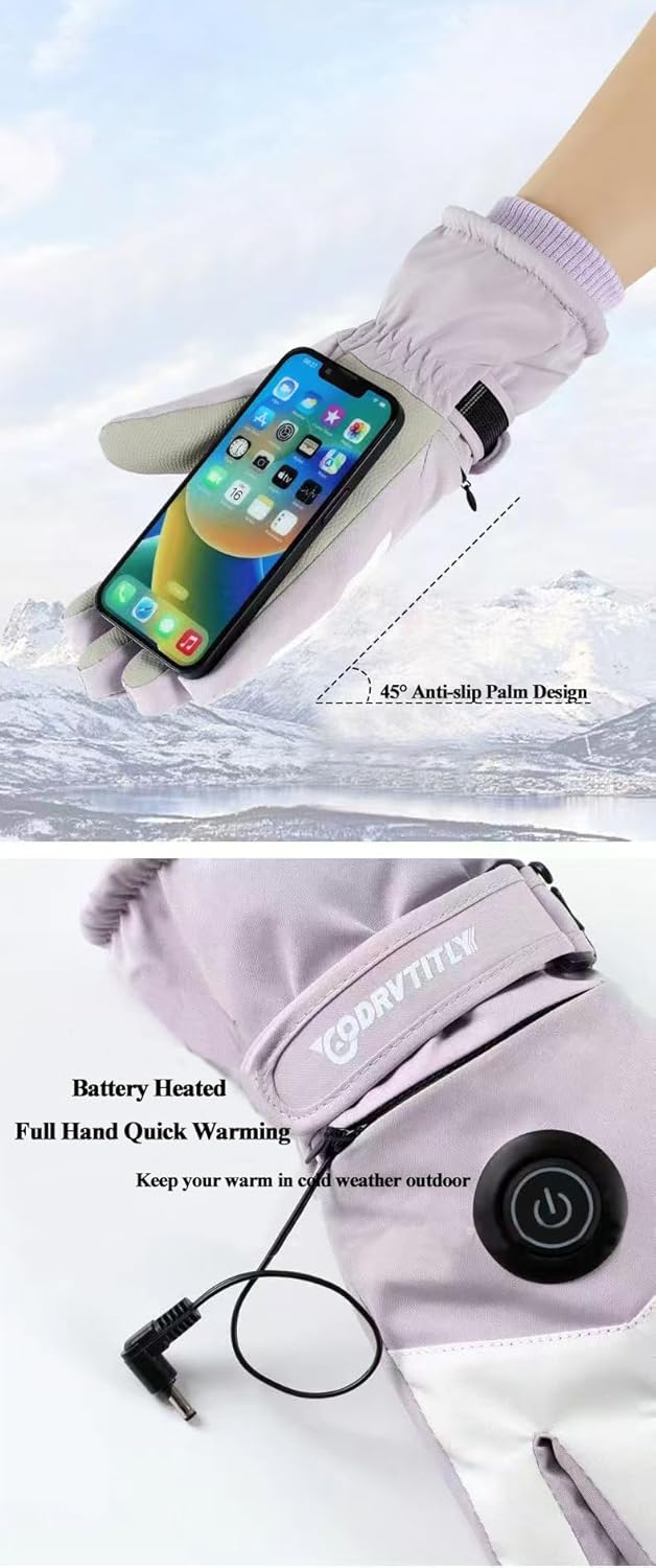 Heated Gloves Unisex Electric Rechargeable Heating Gloves with Touchscreen, Windproof & Waterproof Design, Soft Lining, Adjustable Temperature, Warming Gloves for Men & Women & Children Gift