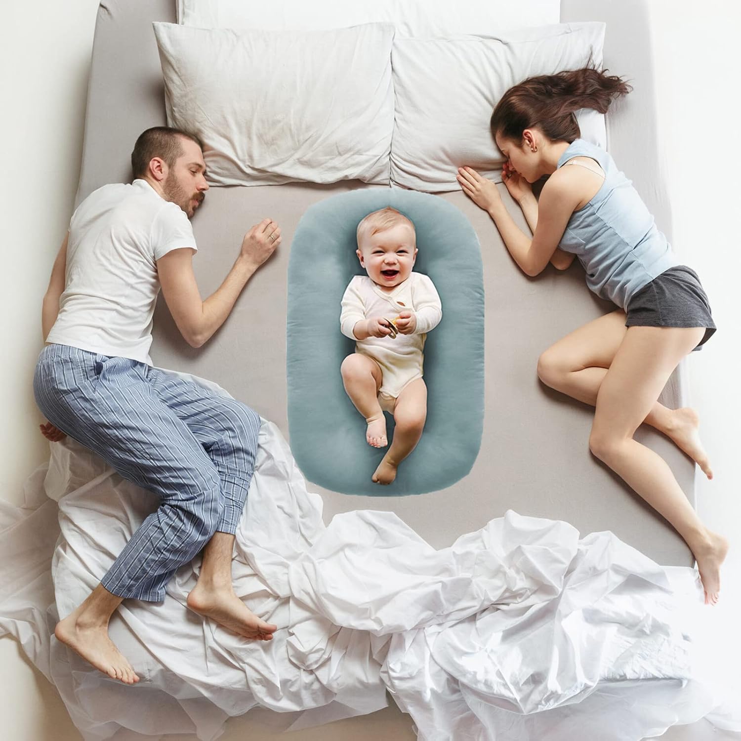 Baby Lounger, Baby Lounger for Newborn 0-24 Months, 100% Breathable Cotton Baby Nest for Tummy Time & Diaper Changes, Portable Infant Essentials for Home & Outdoor (Misty Blue) - Image 9