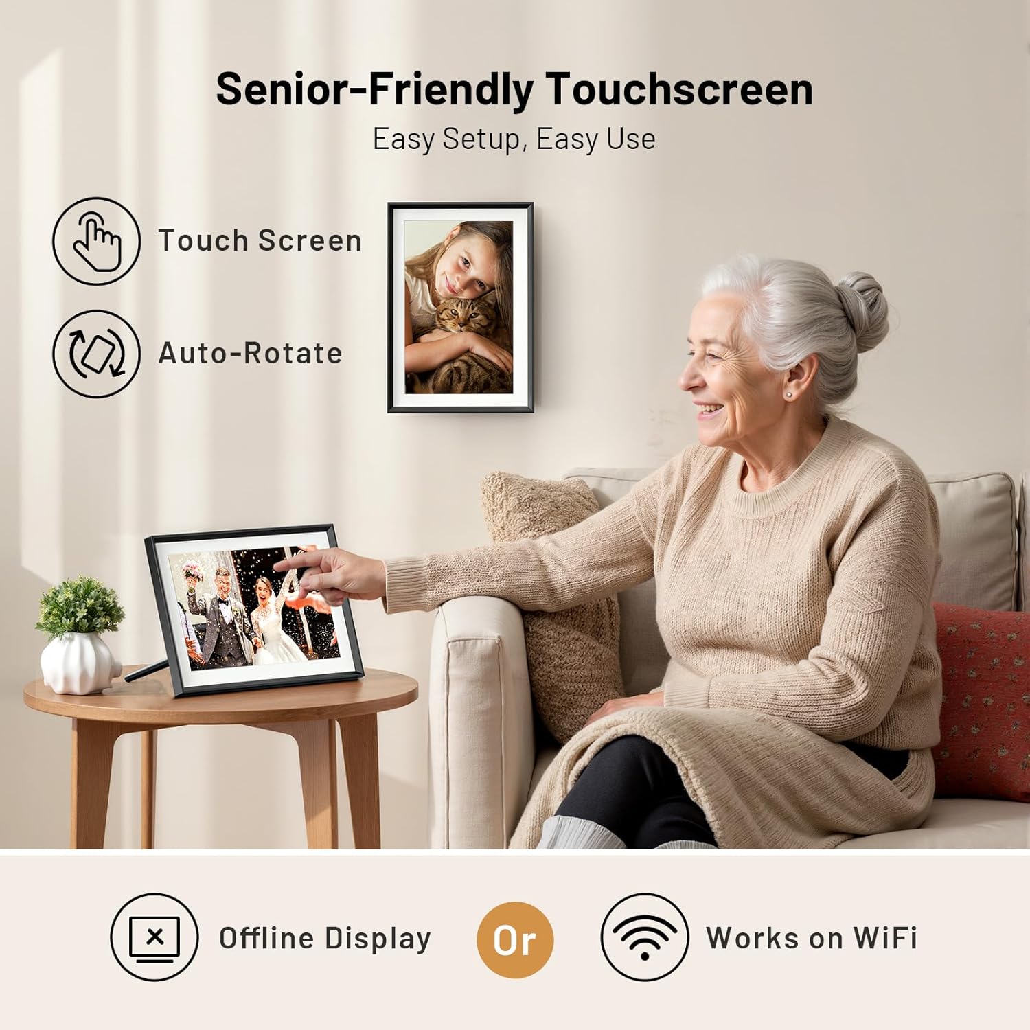 10.1" Smart WiFi Digital Picture Frame with 32GB Storage,Electronic Photo Frame with 1280 x 800 HD IPS Touch Screen Auto-Rotate for Wall/Tabletop, Gift for Woman,Mom, Dad, Wife