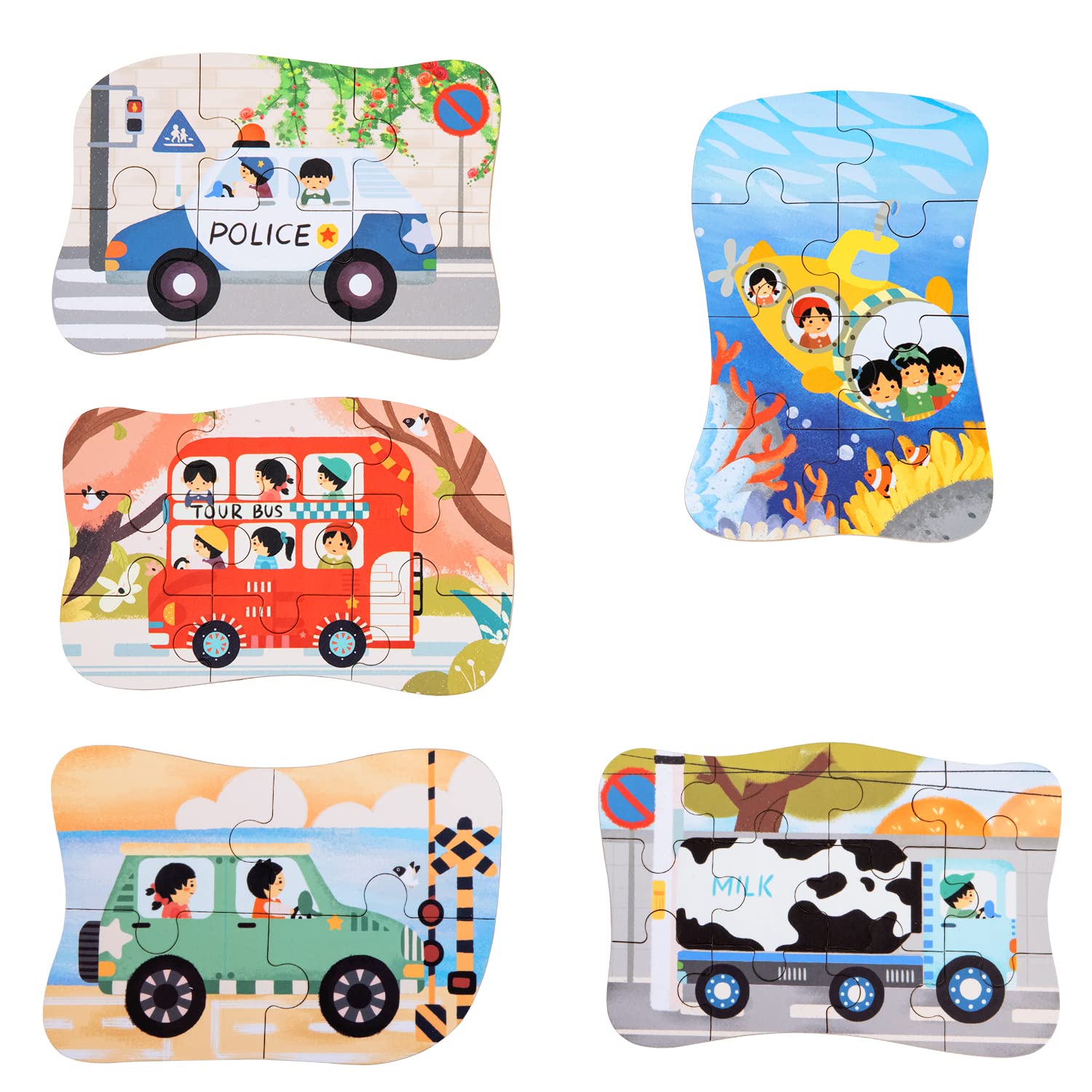 BBLIKE - Puzzle per bambini, puzzle con motivo automobili, 5 puzzle con immagini, adatto per bambini e bambine a partire dai 3, 4, 5 anni