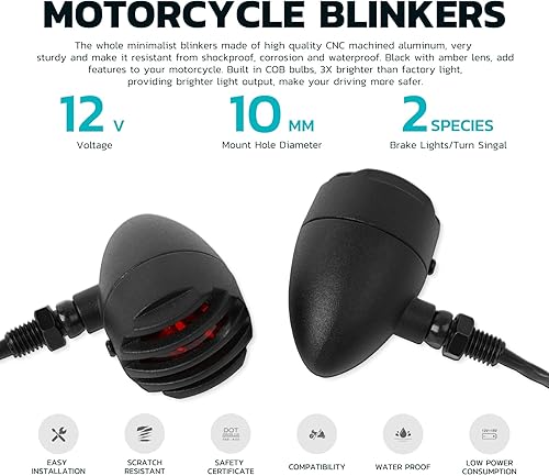 Miniatura 10 de DREAMIZER Señales de giro universales para motocicleta, luz indicadora de conducción negra, lámpara de freno para motos de motor y ATV - luz ámbar