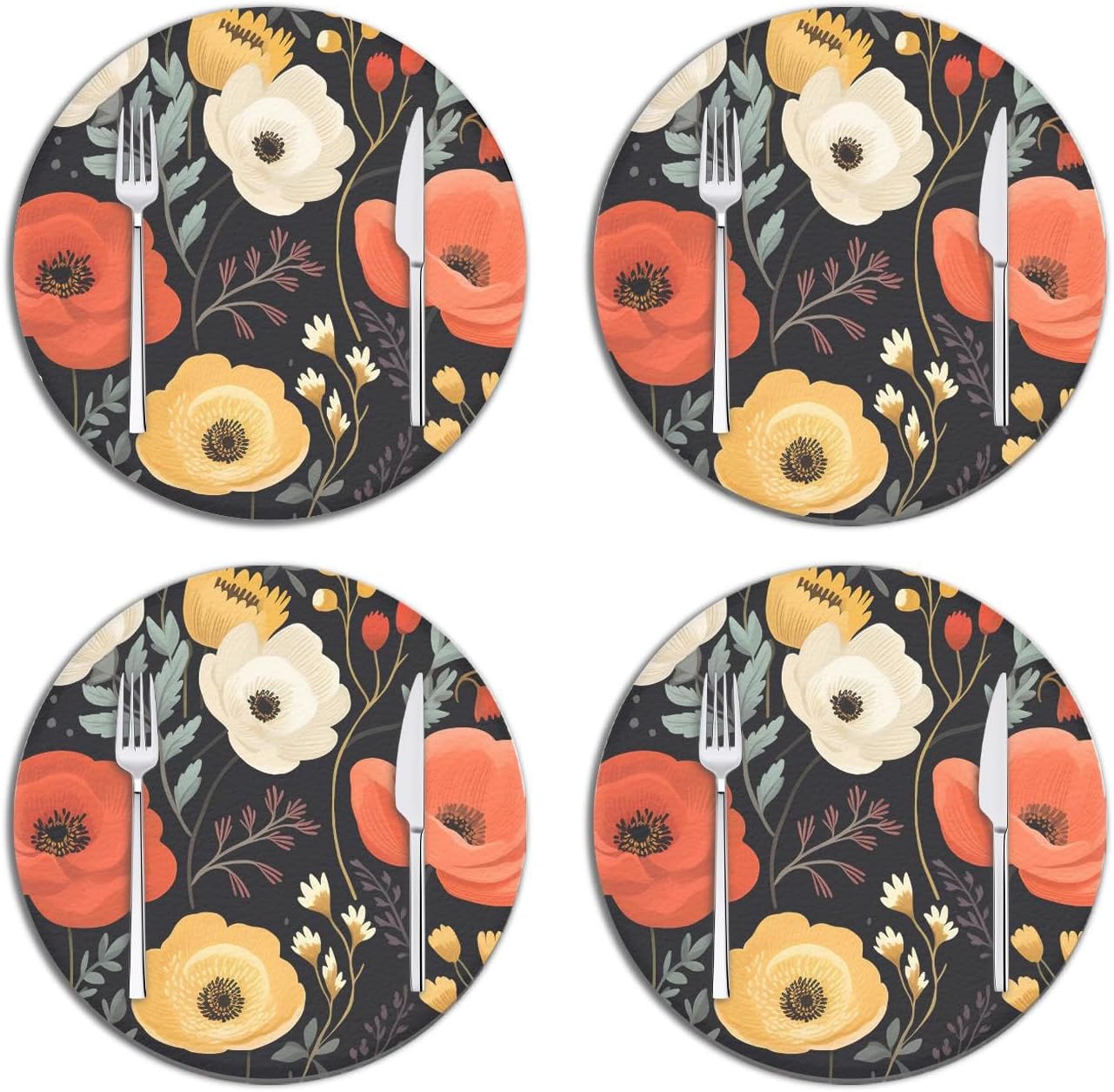 Spring Light Red Pelis Flower Exquisite Pu Placemat Set of 4,Non-Slip Heat Insulated Table Mats for Dining Table,Ideal for Home Kitchen,13IN