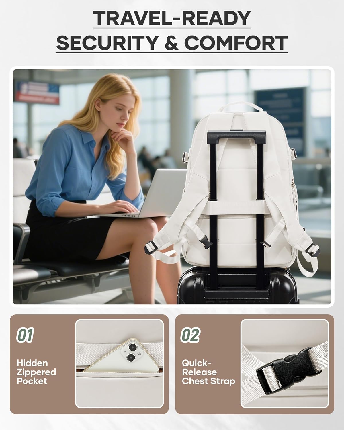 wepadre Vacuum Travel Backpack with Pump Travel Backpack with Vacuum System Easy Vac Pack Backpacks Compression Backpacks Mochila de Viaje Compresion al Vacio Beige - Image 6