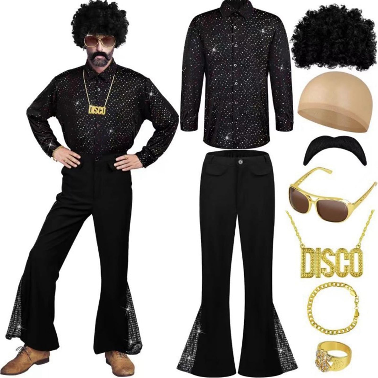 2026 Karneval Herren Disco Kostüm & Damen 70er Jahre Mamma Outfit Neuheit Kleidung für Partys Festivals