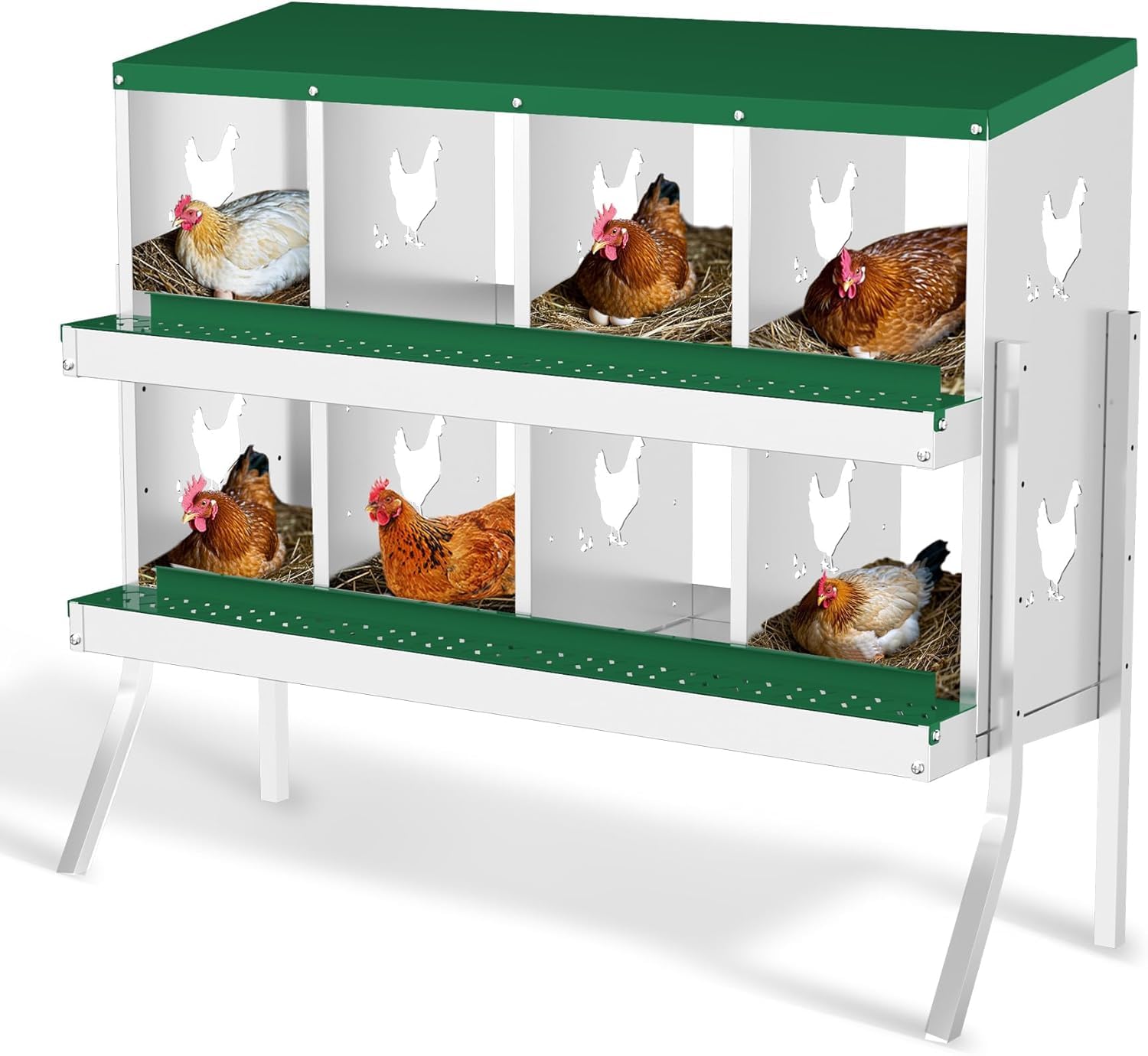Metal Chicken Nesting Boxes, Heavy-Duty Galvanized Steel Egg Laying Box with 8 Compartments, Rustproof, Easy to Install & Clean, Wall-Mountable Design