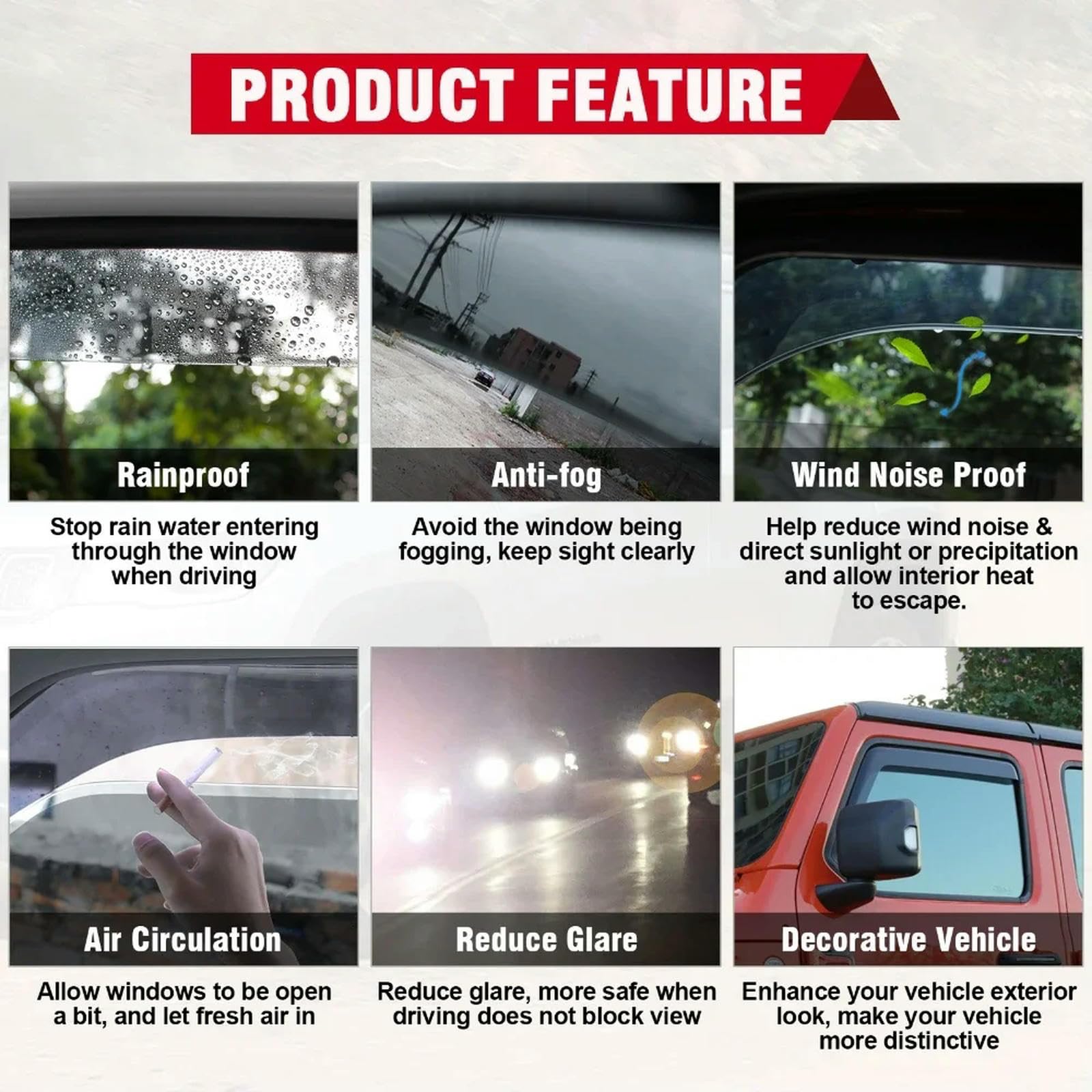 2 Stück Seitenfenster-Windabweiser, Belüftungsschutz, wasserdichte Regenschutz-Markisen, Windabweiser, für Jeep Wrangler JK 2007-2017 2-Türer