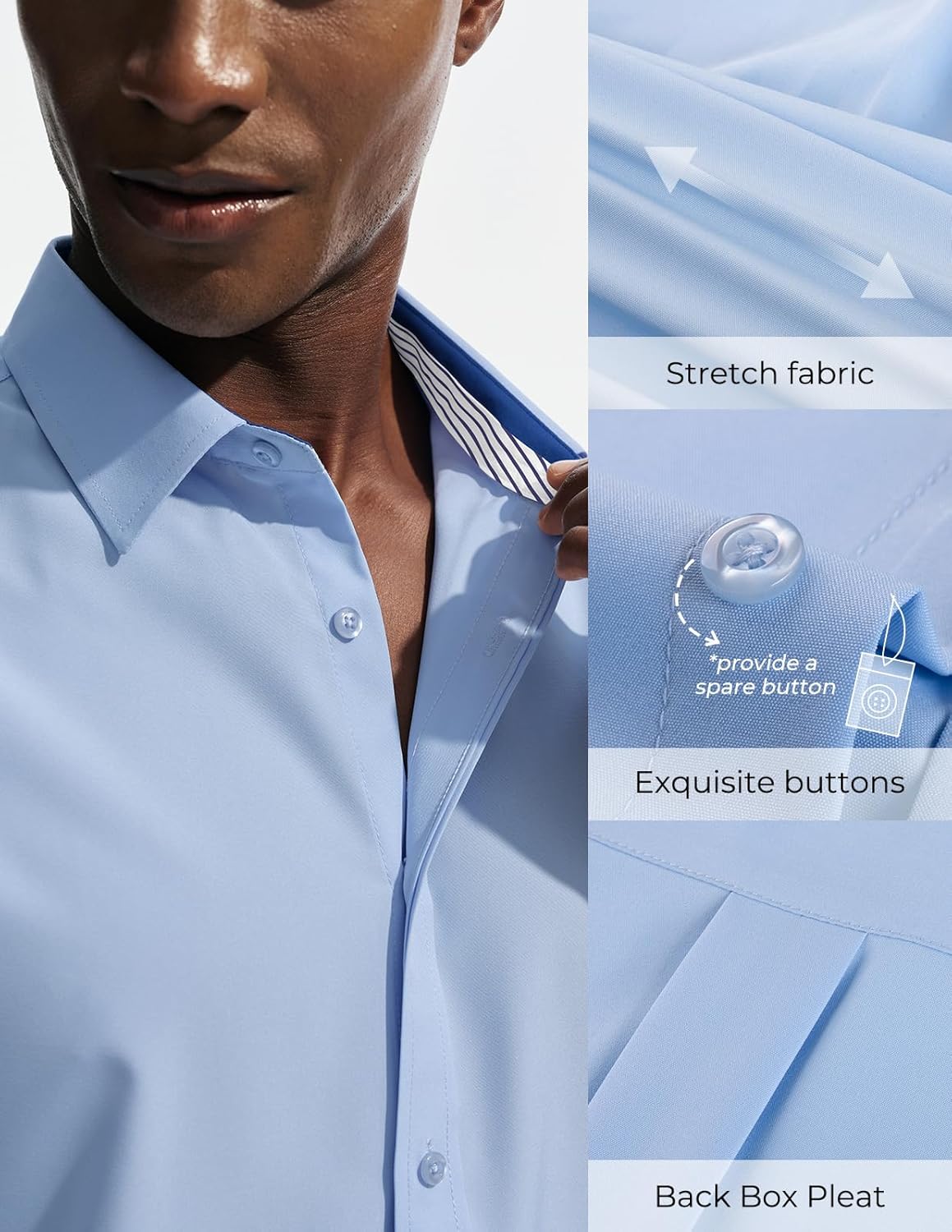 PJ PAUL JONES Mens Short Sleeve Dress Shirts Stretch Wrinke Free Untucked Business Casual Button Down Shirt Regular Fit - Image 3