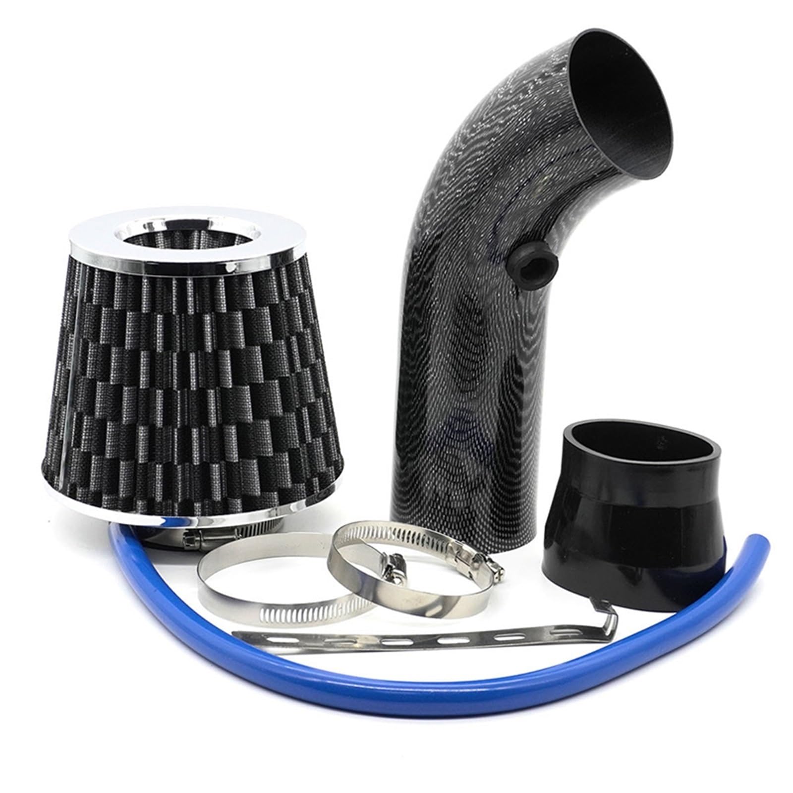 Kit de admisión aire frío Kit de tubo admisión aire frío para turbocompresor 3" y 76 mm para sistema universal carreras coches, con filtro alto flujo cónico(Silver)