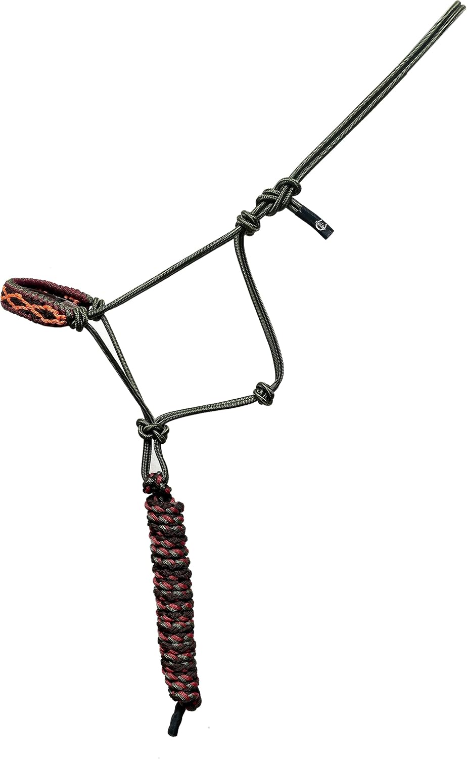 BLACK HOOF Barrel Racer Western Diamond Braided Paracord Nose Rope Halter w/Tri Color Hand Braided 9' Lead
