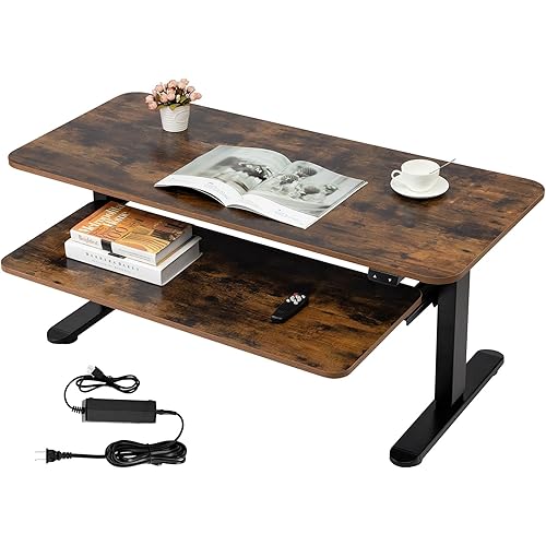 TOPSKY Electric Adjustable Coffee Table with Pull-Out Tray for Home and Office (Rustic Brown, 47.2"x21.65")