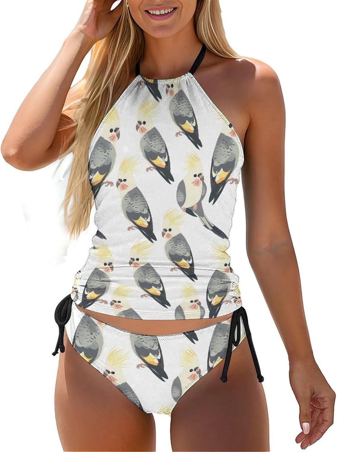 Cute Cockatiel Birds Novelty Women's Swimwear Set 2 Pcs Tankini String Swimsuits Bathing Suits