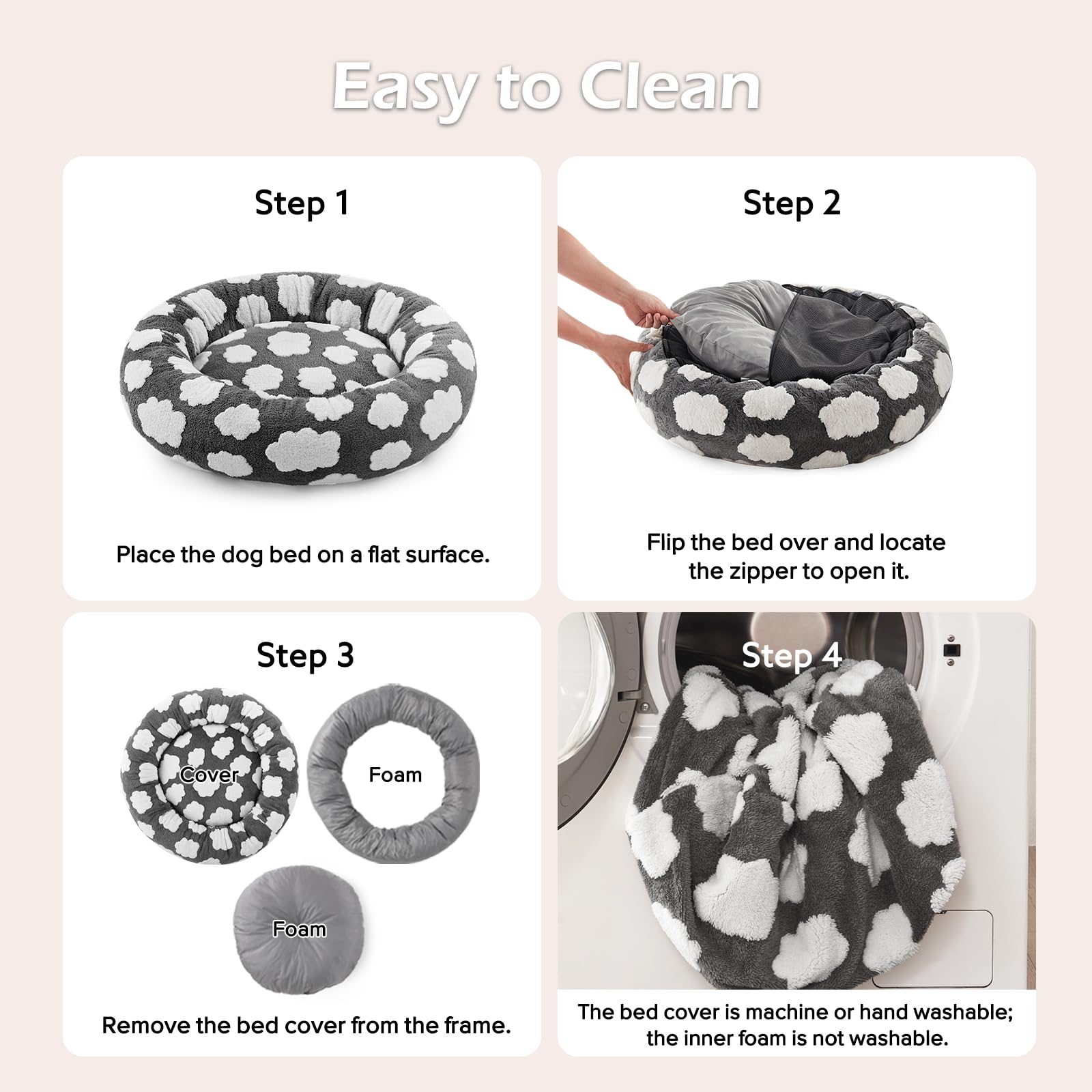 JOEJOY Letto per cani a ciambella di medie dimensioni, carino rotondo calmante letto per cani con copertura rimovibile lavabile, 76 cm, ortopedico con peluche jacquard a pelo lungo e fondo antiscivolo