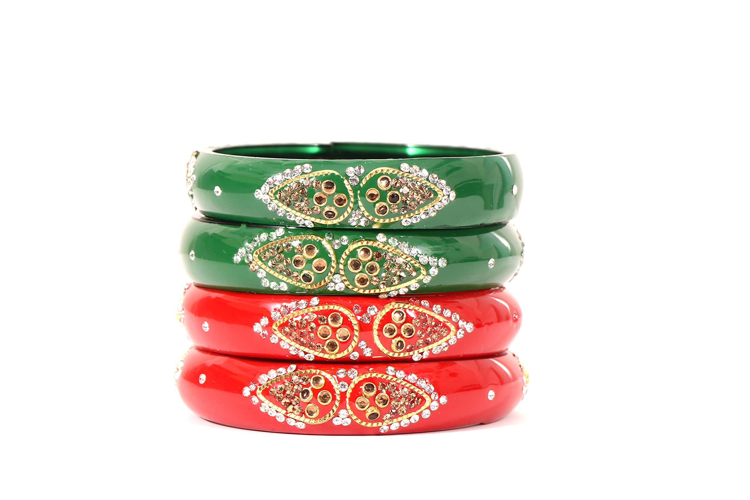 Navjai Traditional Bangles Set Glass Kade with Zircon Gemstone Or Beads Studded Worked Stone Work Glossy Finished Red & Green Kada Set for Women & Girls Pack of 4 (2.8) (B0BWTTGR2D) Amazon Price History, Amazon Price Tracker