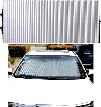 Ettonsun Car Retractable Windshield Sun Shade, Large Sunshade Protector Blocks 99% UV Rays to Keep Your Car Cool, Reflective Auto Sun Visor Fits Front Window of Various Models with Suction Cups