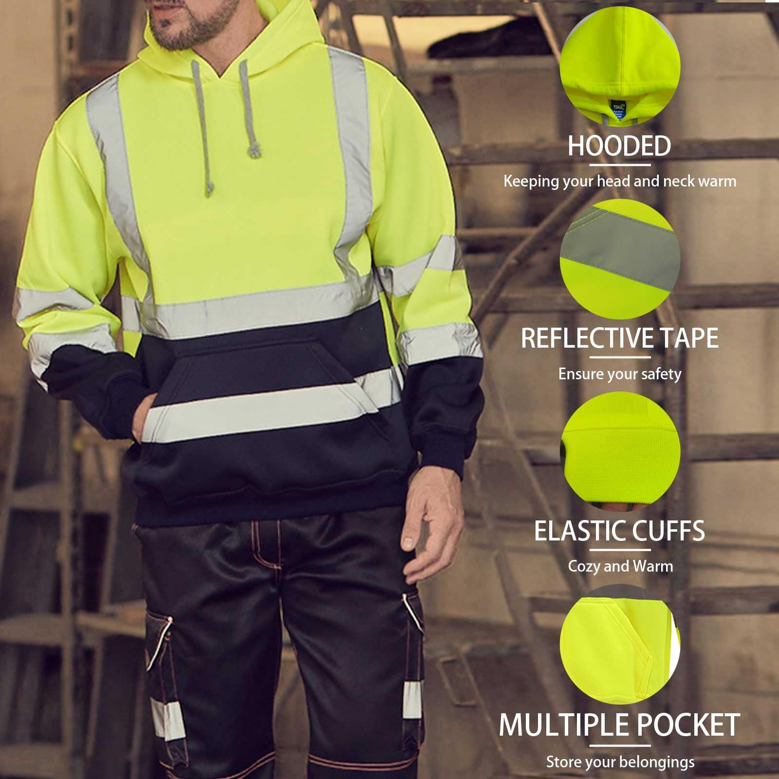 Spersonalizowana bluza z kapturem z nadrukiem Hi Vis High Vis dla mężczyzn odblaskowa bluza z kapturem o wysokiej widoczności sweter polar