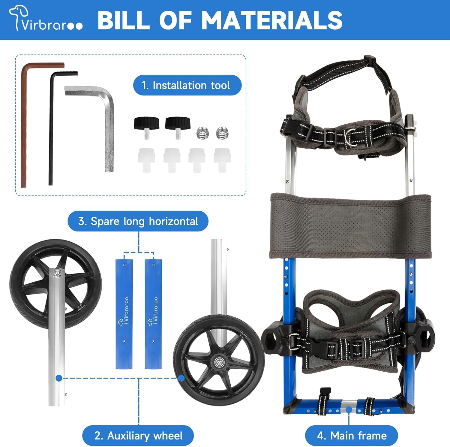 Hunderollstuhl für Hinterbeine – Verstellbarer Rollwagen für kleine Hunde 5–10 kg, 23-34 cm Beinlänge, Geländereifen & langlebige Lager, Leichter Aluminiumrahmen