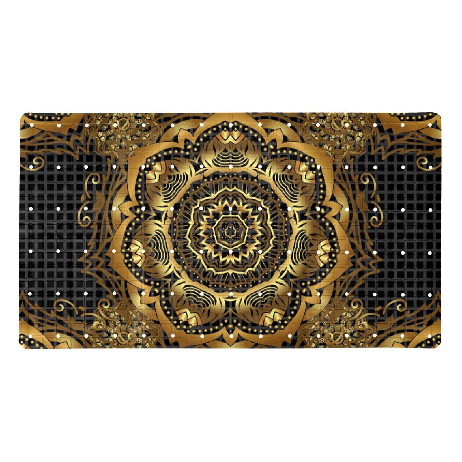 Tapis de bain antidérapant à ventouses mandala doré 40x70 cm