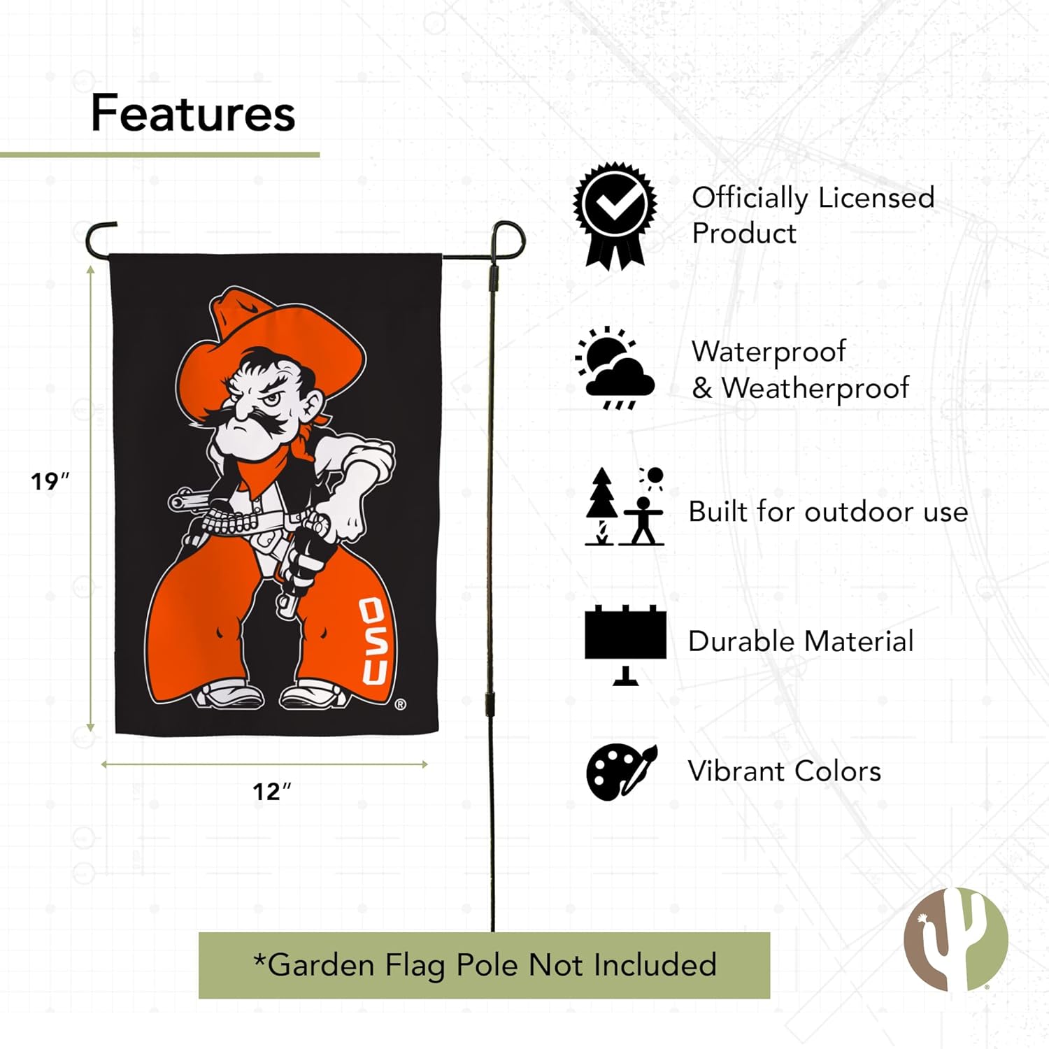 Desert Cactus Oklahoma State University OSU Garden Flag – 19 x 12 inch Oklahoma State Cowboys Banner, For Outdoor Display and Events (Design H) - Image 4