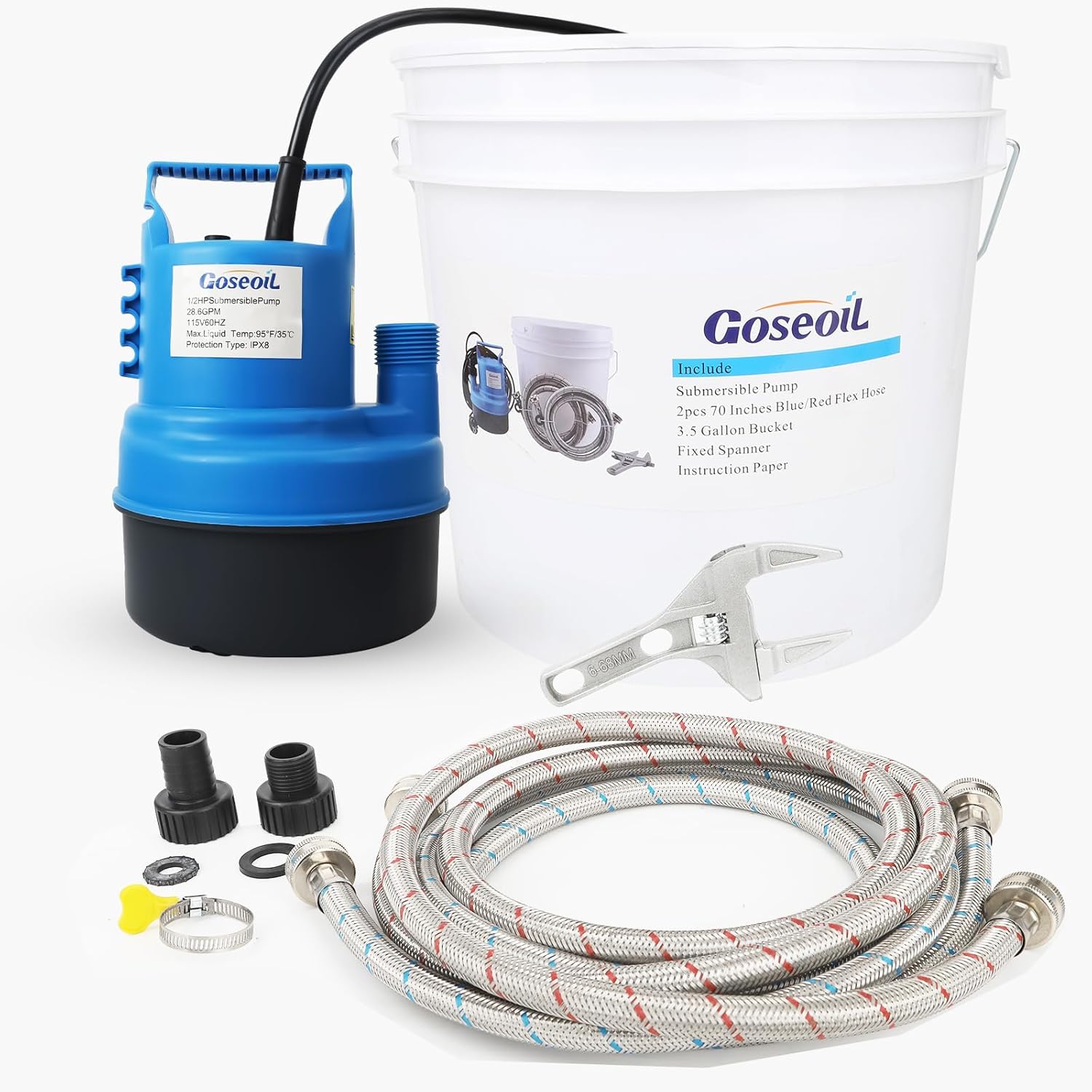 Goseoil Tankless Water Heater Flushing Kit Includes 1/2HP Submersible Utility Water Pump,Two 3/4