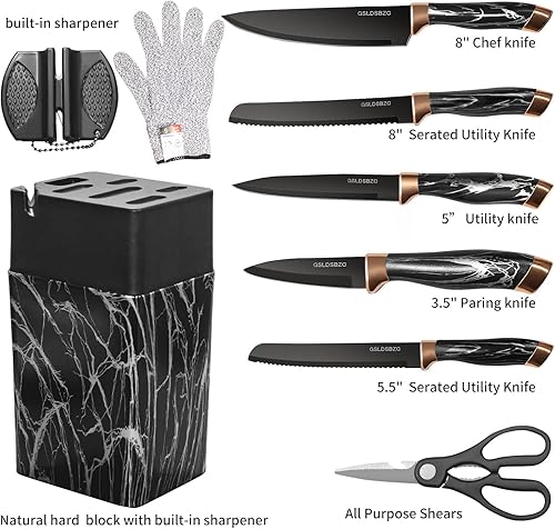 Miniatura 2 de Juego de cuchillos de cocina  Juego de 9 cuchillos de acero inoxidable de alto carbono con guante resistente a cortes  Cuchillas afiladas de