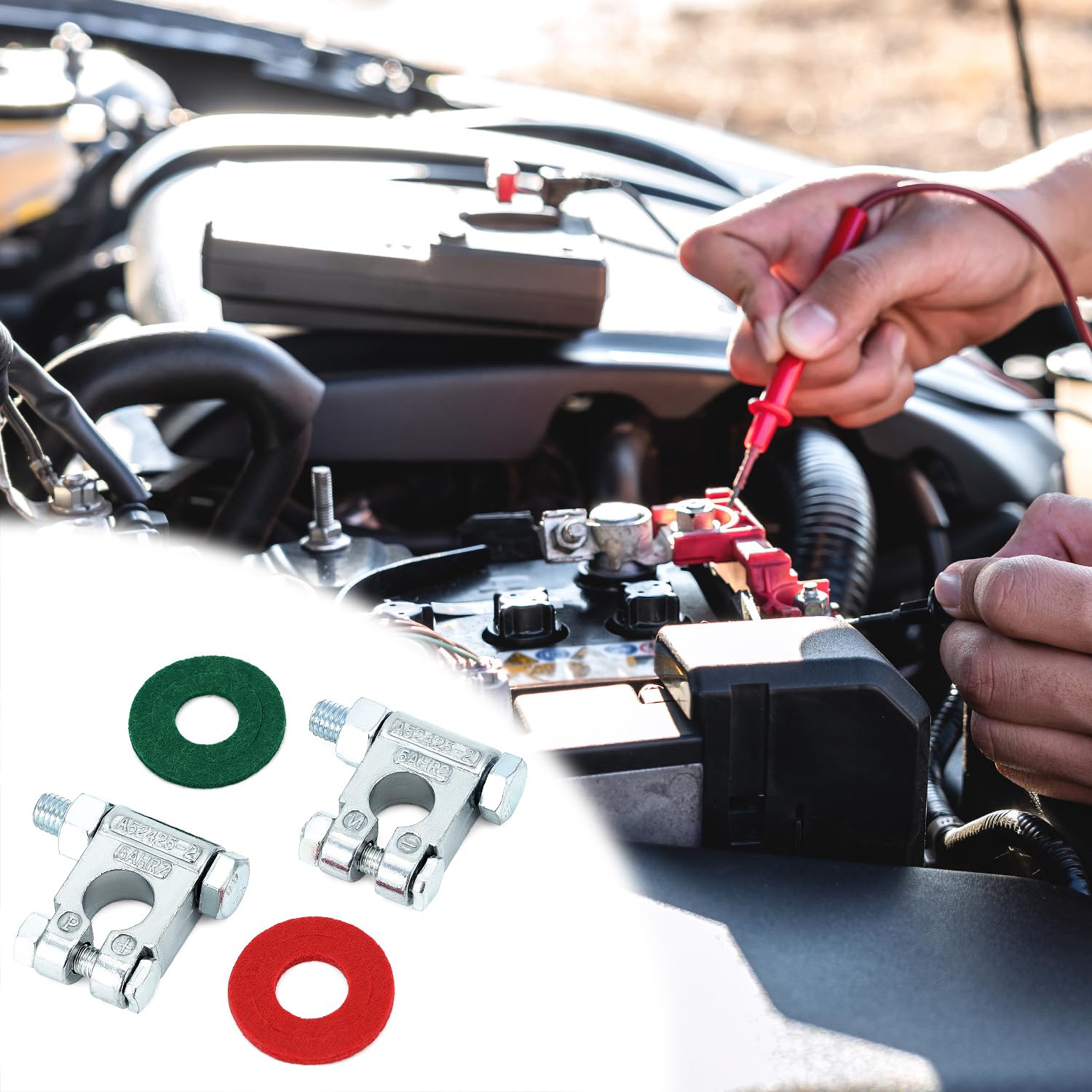 QWORK Terminales de batería de especificaciones militares con marcado positivo y negativo, para baterías de poste superior en coches, caravanas y barcos, 8 pares