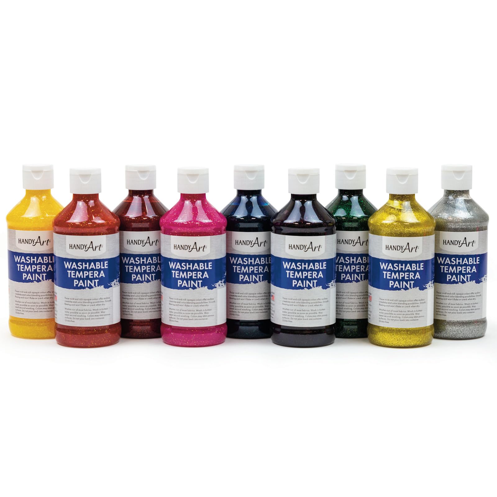 Handy Art Glitter Washable Paint, 8 oz, Set of 9
