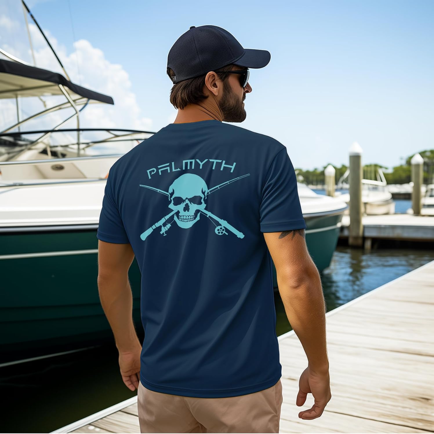 Palmyth Men's Fishing Shirt Short Sleeve Sun Protection UV UPF 50+ SPF T-Shirt