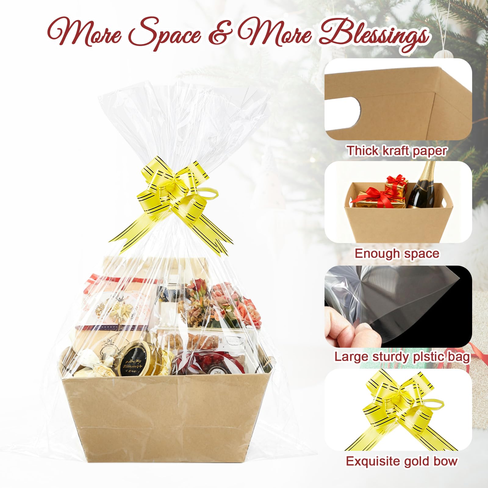 Set di 8 cesti regalo vuoti, in carta kraft spessa, con 10 fiocchi, 10 sacchetti regalo, grandi scatole regalo da riempire per Natale, San Valentino, compleanno, Ringraziamento, matrimonio