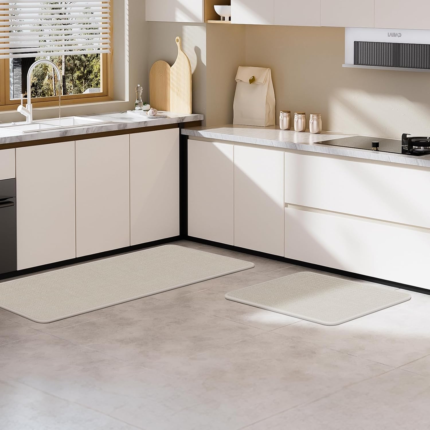 2-Piece Bathroom Rugs Set, Bath Mat, Non-Slip Absorbent Quick-Dry Bathroom Mats for Floor, Toilet & Tub Side, Bathroom Rugs Washable Bathroom Mat Set, 17"x24"+17"x47",Beige,2pc - Image 3