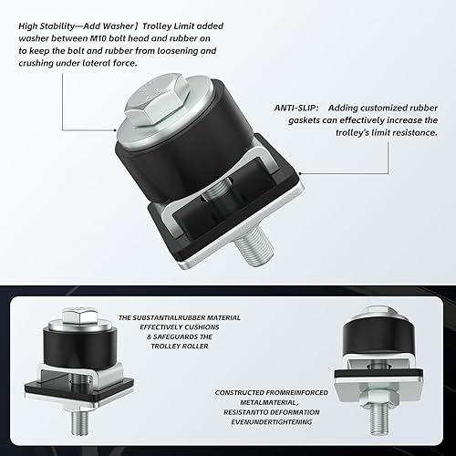 Miniatura 2 de SKTREX Diseño antideslizante Ruedas de rodillos de carro Limit Trolley Assembly Positioning para canal de puntal Unistrut con 1-58" de ancho y todos